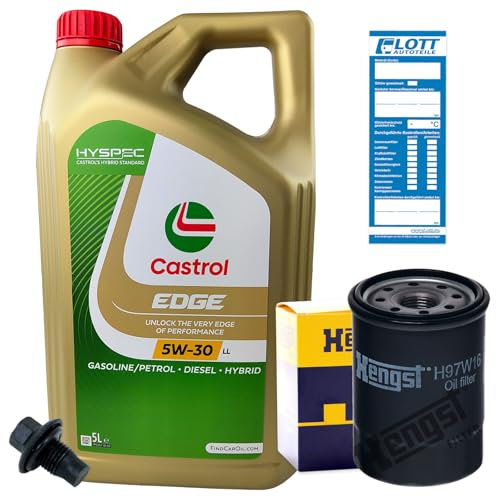 Ölwechsel Set Inspektion 5L Castrol Edge Titanium FST LL 5W-30 Öl Motoröl + HENGST Ölfilter + Öl Ablassschraube Verschlussschraube
