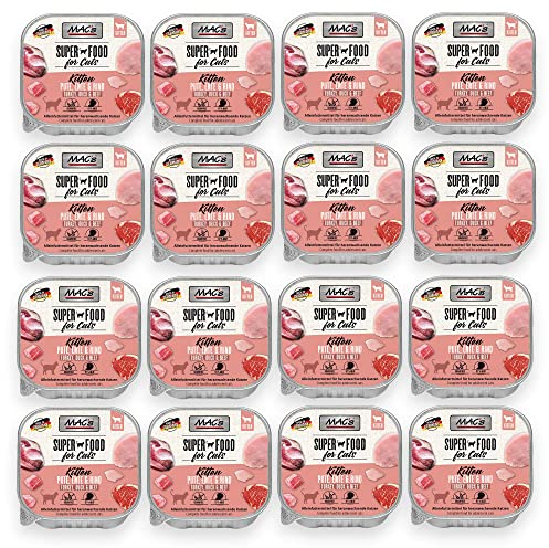 MACs Cat Feinschmecker 85g Kitten Pute, Ente, Rind Katzenfutter Schale Größe 16 x 85g