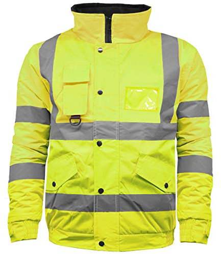 High Visibility Safety Security Reflective Protective Waterproof Workwear Bomber Jacket Fluorescent (S, Fluorescent Yellow)
