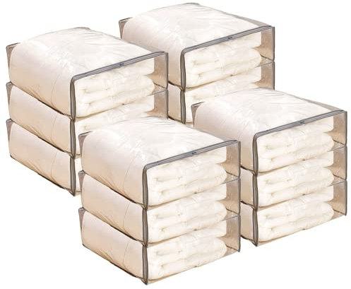 Anvi Home Clear Vinyl Zippered Storage Bags 24 x 27x 8 Inch Set of 12 - Grey