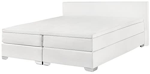 Beliani Boxspringbett Kunstleder in Weiß 180 x 200 cm modernes Polsterbett Hotelbett