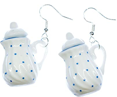 Miniblings Kanne Ohrringe Hänger Teekanne Kaffee Tee Porzellan Punkte blau - Handmade Modeschmuck I Ohrhänger Ohrschmuck versilbert