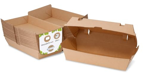 BIOZOYG Take Away Burger Box 200 Stück I Burgerboxen mit Klappdeckel I Hamburger Box aus Frischfaster-karton I To Go Burger Verpackung fettbeständig braun-weiß 13 x 24,8 x 7,5 cm I recycelbar