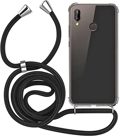 MyGadget Funda para Huawei P20 Lite - Carcasa con Cuerda en Silicona TPU Suave con Cordón - Case y Correa Adjustable - Negro