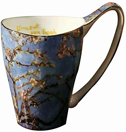 YBK Tech Bone China Coffee Mug, 16oz Large Tea Cup - Design Inspired by Van Gogh's Paintings (Apricot Flower)