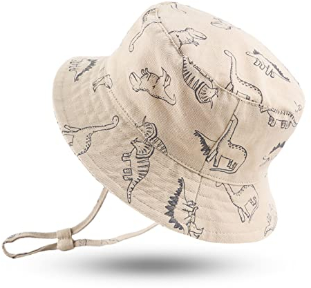 XIAOHAWANG Baby Sonnenmütze Jungen Sonnenhut UV Schutz Baby Mädchen Mütze Sommer Atmungsaktiv Kinder Fischerhut Mit Mesh-Futter (Khaki Dinosaurier, 2-4Jahen)