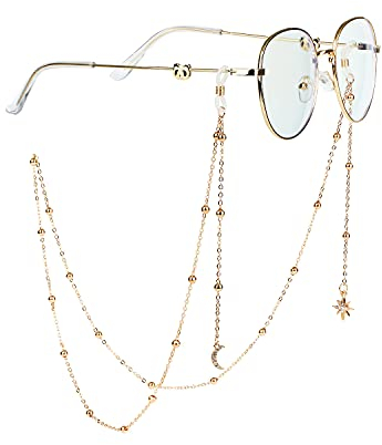 AININI Brillenketten mit massivem Stern und Mond für Männer, stilvolle Brillenkette Halskette Maske Lanyard Kette Sonnenbrille Kette Gesichtsmaske Halter Kette für Frauen Mädchen Männer