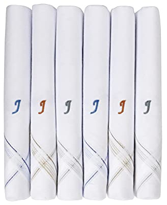Caruso Italy Herren Initialen Monogramm Taschentücher A–Z Stickerei 100% Baumwolle Weiß Pocket Square 6er Set 46x46 cm Weich Saugfähig Elegant Geschenkidee Klassisch Herren Accessoire