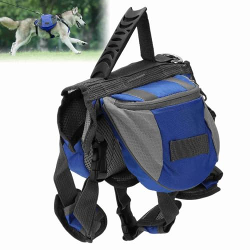 Pssopp Hunde-Satteltaschen Nylon Hound Travel Camping Pack mit Reflexstreifen Atmungsaktiv und Bequem für Hunde(L)