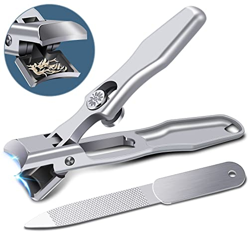 Nagelknipser mit Auffangbehälter,DRMODE Wide Kieferöffnung Zehennagelknipser für Dicke Nägel,Edelstahl Nagelknipser Fußnägel Groß Nail Clippers mit Scharf Gebogene Klinge für Männer