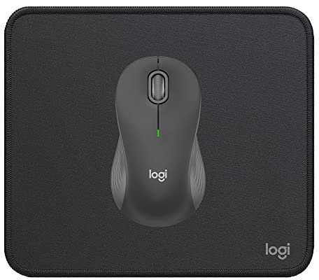Logitech Signature M650 L Souris sans Fil Grande Taille, Mains Larges, Clics Silencieux, Boutons Programmables, Bluetooth, Gris + Logitech Mouse Pad - Tapis de Souris d'Ordinateur, Anti-Dérapant Noir