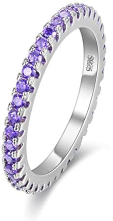 Uloveido Anello Eternity placcato in oro bianco con zirconia cubica da 2 mm, da donna, con pietra portafortuna viola, Y115