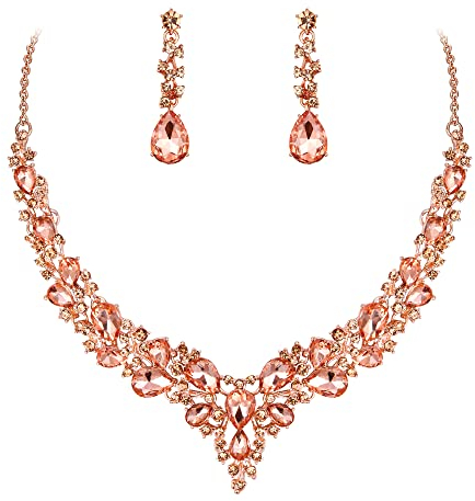 Ever Faith Wedding Bridal Crystal Teardrop Cluster Statement Necklace Dangle Earrings Jewellery Set for Women Champgagne Color