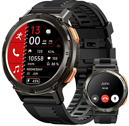 KOSPET Montre Connectée Homme Appel, 1.43'' Écran Always-on AMOLED 60 Jours d'Autonomie 5ATM Étanche Assistant Vocal, Montre Militaire Homme Robuste 70 Modes Sport Sommeil Fréquence Cardiaque SpO2