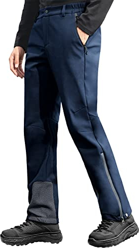 Herren Wasserdicht Fleece Gefüttert Warm Wanderhose Skihose Softshell Outdoorhose mit Multi Taschen und Beinen Lange Reißverschlüsse Dunkelblau L