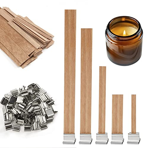 Kerzendochte Holzdochte für Kerzen Holzkerzendocht mit Eisenständer für Kerzenherstellung DIY Handwerk 5 Größen 50 Stück