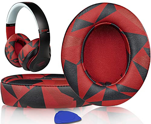 SoloWIT® Kissen Ersatz Ohrpolster für Beats Studio 2 & Studio 3 kabelgebundene und kabellose Kopfhörer, Ohrpolster mit weichem Protein-Leder, Geräuschisolierungs-Memory-Schaum – Red Storm