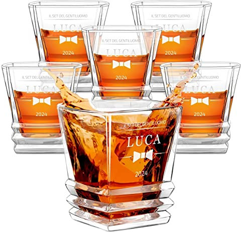 Maverton 6 bicchieri da whisky in vetro 280 ml - incisione personalizzata - set bicchieri per whisky - bicchiere di cristallo per compleanno - per festa del papà - per Lui - Gentiluomo