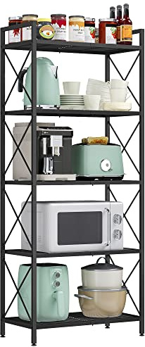 SONGMICS 5-Tier Metal Storage Rack, Shelving Unit with X Side Frames, Dense Mesh, 12.6 x 23.6 x 57.3 Inches, for Entryway, Kitchen, Living Room, Bathroom, Industrial Style, Ink Black UBSC165B01