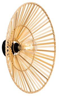 Qazqa - Orientalisch Orientalische Wandleuchte schwarz mit natürlichem Bambus - Pua I Wohnzimmer I Schlafzimmer - Bamboo Rund - LED geeignet E27