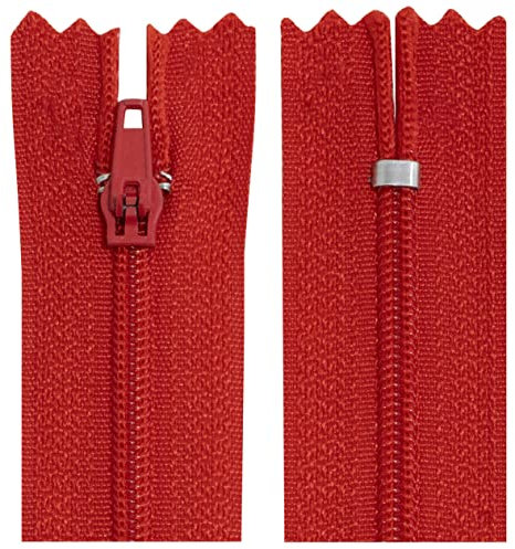 AERZETIX - C63257-10er-Pack Spiralreißverschlüsse Nr. 3 - Nicht trennbar 20 cm aus Nylon - selbstblockierender Schieber aus Metall - Kleidung nähen Hosen kurzwaren - Farbe rot