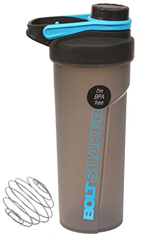 Bolt Virgin Plastic Shaker Bottle with Steel Wire Blending Ball - 700 ml with Measuring Guide Airtight Leak proof Screw Cap Protein Shaker Bottle Sports Supplements Bottle Gym Shaker BPA Free BLUE