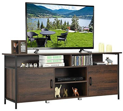 COSTWAY TV Stand for TVs up to 65 Inches, Wooden TV Cabinet Media Entertainment Center with 2 Door Cabinets & Adjustable Shelves, 147cm Mid Century Modern TV Unit Console Table for Living Room Bedroom