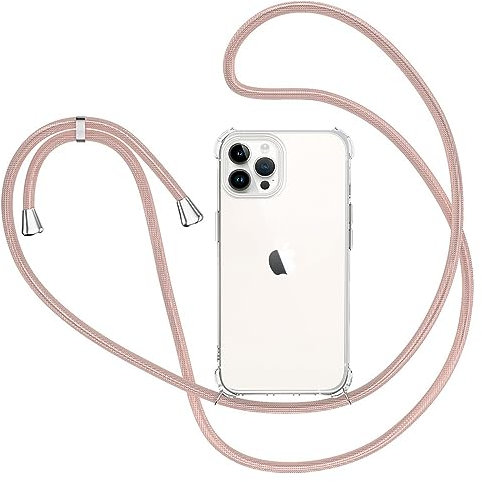 XTCASE Cover per iPhone 15 Pro Max con Cordino, Trasparente Custodia con Laccio Collo Tracolla Corda Cinghia, Ultra Sottile Morbido TPU Silicone Antiurto AntiGraffio Case, Oro Rosa