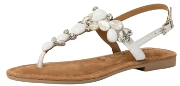 Tamaris Damen Sandalen Zehentrenner Leder Sommer; WHITE COMBINED/weiß; 39 EU