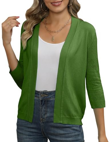 Bettysays Cardigan corto da donna coprispalle per abiti manica a 3/4 leggero scava fuori uncinetto maglione top, A-05 Verde Lime, XL