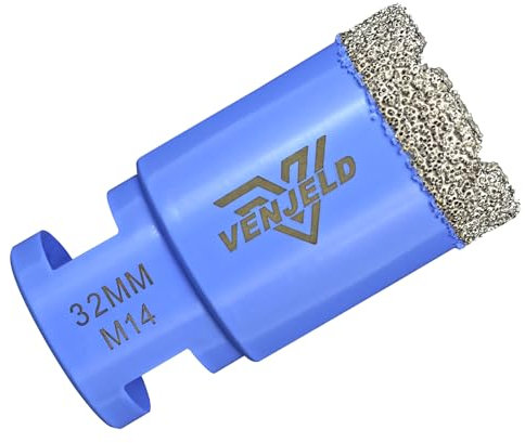 Diamond Tile Drill Bit 32mm Hole Saw with M14 Thread Dry Drilling for Ceramic Porcelain Tile Granite Marble Stone VENJELD