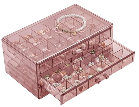 Terafeels Boxes & Organisers Clear Jewellery Storage Box Acrylic Jewellery Case Earring Holder with 3 Drawers 72 Small Compartments for Ring Earring