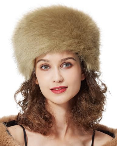 BEAUTELICATE Kunstpelz Mütze Damen Pelzmütze Winter Cossack Russische Mütze Kuschelig Fellmütze Warm für Reise Skifahren Geschenke (Kamel, Einheitsgröße)