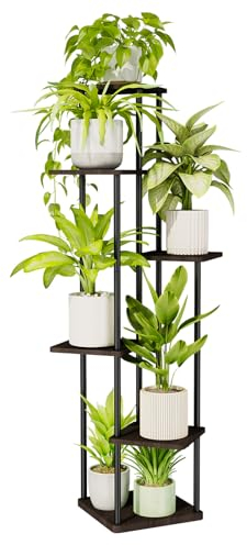 Bamworld 6 Tier Plant Stand Indoor Tall Metal Plant Shelf for Multiple Plants Corner Tiered Flower Stand for Patio Garden Balcony Living Room Bedroom(Black)