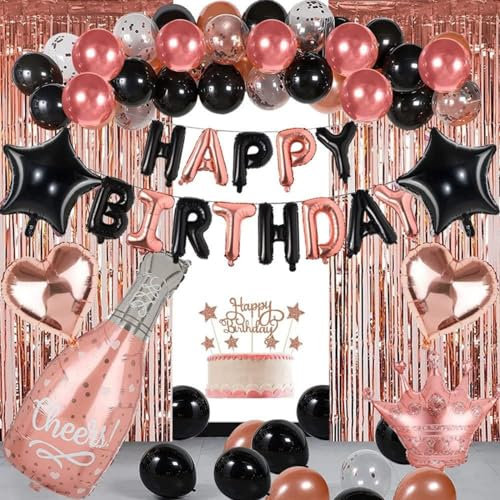 43pcs Decorazioni Compleanno Oro Rosa per Donna, Festone Compleanno Happy Birthday, Rose Oro Palloncini compleanno, Striscione Happy Birthday