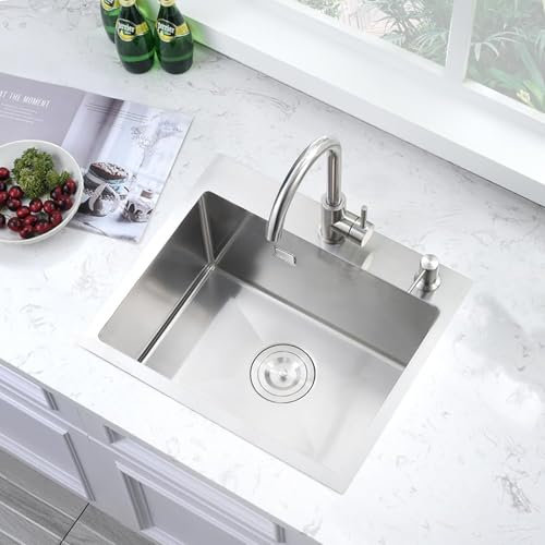 Fregadero de cocina cepillado Bokaiya 55 x 45 cm de acero inoxidable 1 lavabo empotrado Fregadero empotrado rectangular de acero inoxidable cepillado Fregadero individual 55x45x20cm