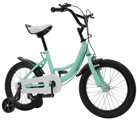 Konfiur Kinderfahrrad 16 Zoll, Fahrrad Kinder mit Stützrädern, Höhenverstellbar Fahrrad, Kinderfahrrad mit Hochwertiger Rahmen, Radfahren Trainingsrad für Kinder 105-135 cm, Grün