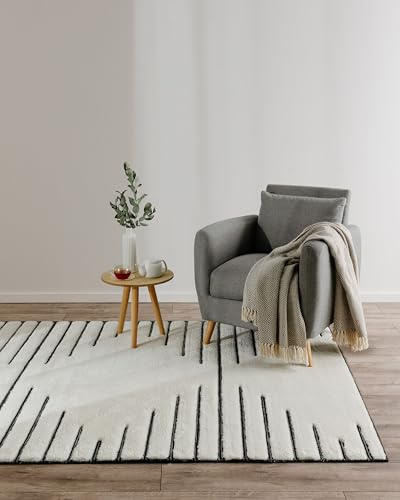 benuta Basic Teppich Elvy - Creme 250x350 cm - Abstrakter weicher Relief Wohnzimmerteppich - Leicht zu Reinigen - Strapazierfähig - Für Fußbodenheizung Geeignet
