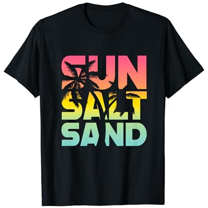 Sun Salt Sand Sommer Retro Bunt Fröhlich Urlaub Palmen T-Shirt