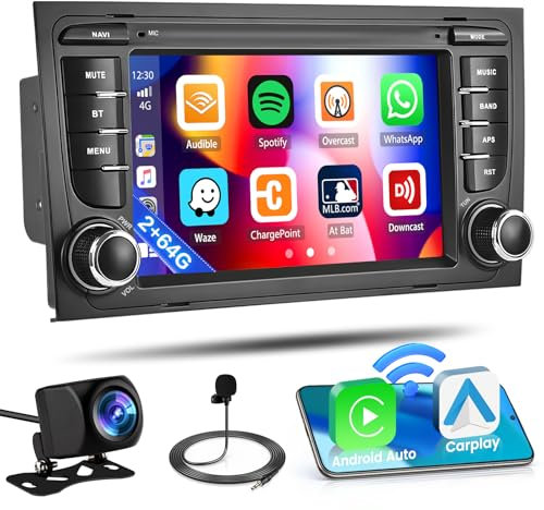 Inefala 2G+64G Android 15 Autoradio 2 DIN avec sans Fil CarPlay/Android Auto pour Audi A4 S4 RS4 2002-2008 Seat Exeo Poste Radio avec 7 Écran Tactile GPS WiFi Bluetooth FM/RDS Caméra Arrière Mic