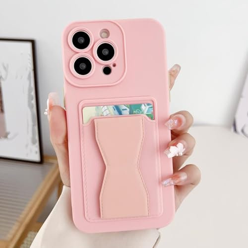 ADKOT Custodia porta carte di lusso a portafoglio per iPhone 15 14 13 12 11 Pro Max XS X XR 7 8 6 S Plus SE3 Mini staffa pieghevole Cover morbida, rosa, per iPhone 13 Mini
