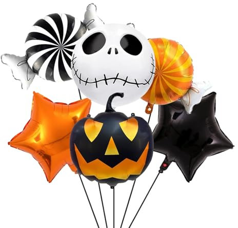 Nine San Halloween Süssigkeiten Luftballons Orange Schwarz Skull Folienballon Halloweenballon Party Deko 6 Stücke