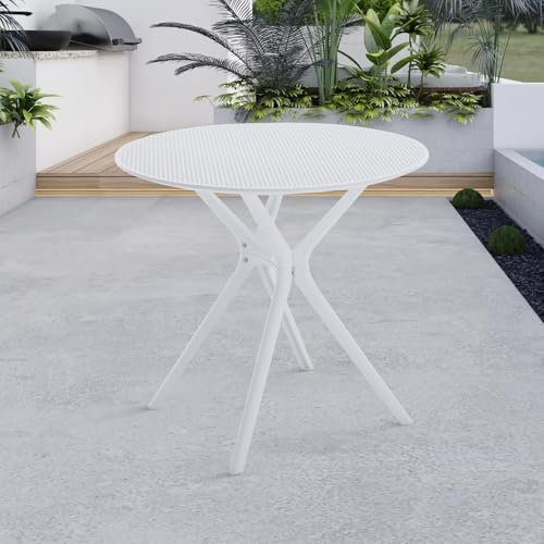 chairus Mesa Auxiliar Redonda Mesa de Jardín Exterior, Mesas de Patio Plásticos Mesas de Comedor Exterior para Terraza/Playa, Blanco