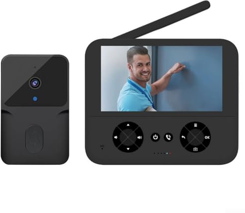 Campanello senza fili, videocamera wireless con schermo da 4,3 pollici, video wireless a 2 vie, citofono con monitor, per casa e appartamento (nero)