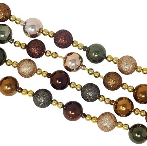 Christmas Bauble Bead Garland - Tree Decoration Gold Bronze Green 2m