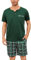 Bresdk Pyjama Shorty Homme Court Pyjama Été Carreaux Shorts Loungewear Chemise de Nuit Vert M