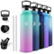 Grsta Gourde Isotherme 1l, Sans BPA, Gourde avec Paille, Anti Fuite, Gourde Inox, Acier Inoxydable 18/8, Gourdes de Camping et Randonnée, Double Isolation, Bouteille d'eau pour Aptitude, Yoga