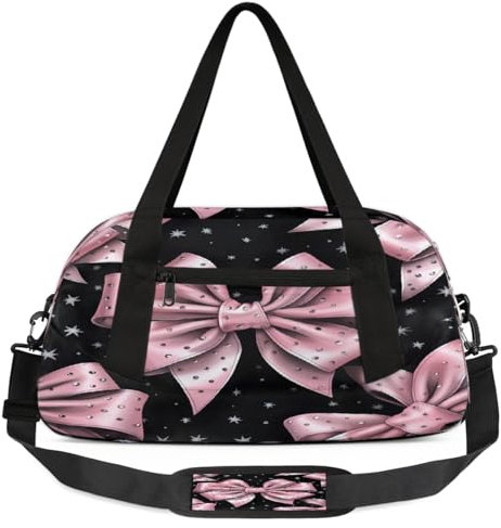 Sac de sport noir et rose avec motif nœud pour enfants, garçons et filles, adolescents, sac de sport pour week-end, voyage, gymnastique, danse, ballet, multicolore
