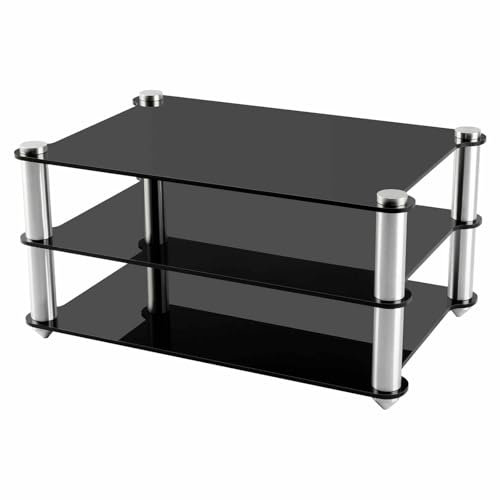 3 Tier Audio Rack Tower Small Stereo Cabinet, Mini Acrylic AV Media Stand Small Desktop Rack, Perfect for DVD Players/Game Console/TV Box(Black)