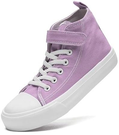 Baskets montantes en toile pour garçons et filles - Unisexe - Avec sangle - Légères et décontractées - Faciles à fixer, violet, 33 EU